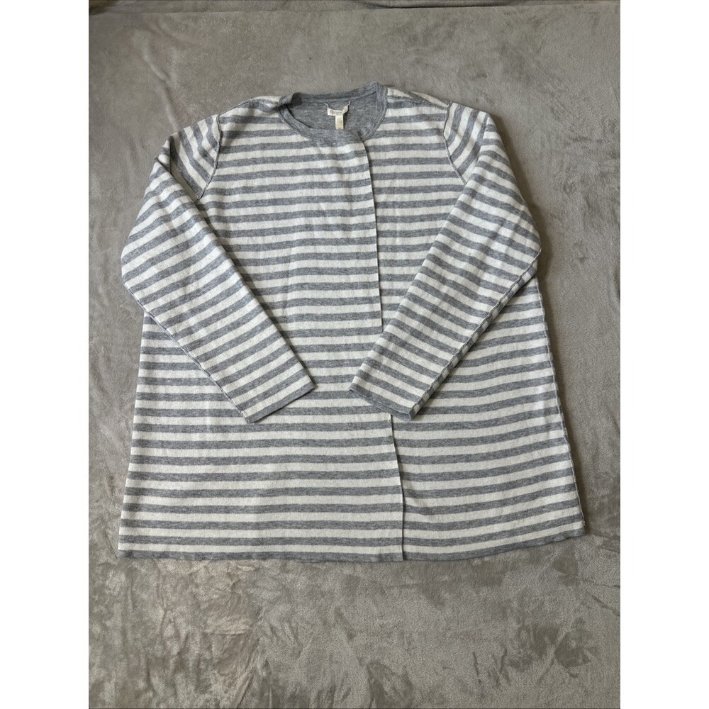 Eileen Fisher gray white striped organic cotton cashmere cardigan 2X